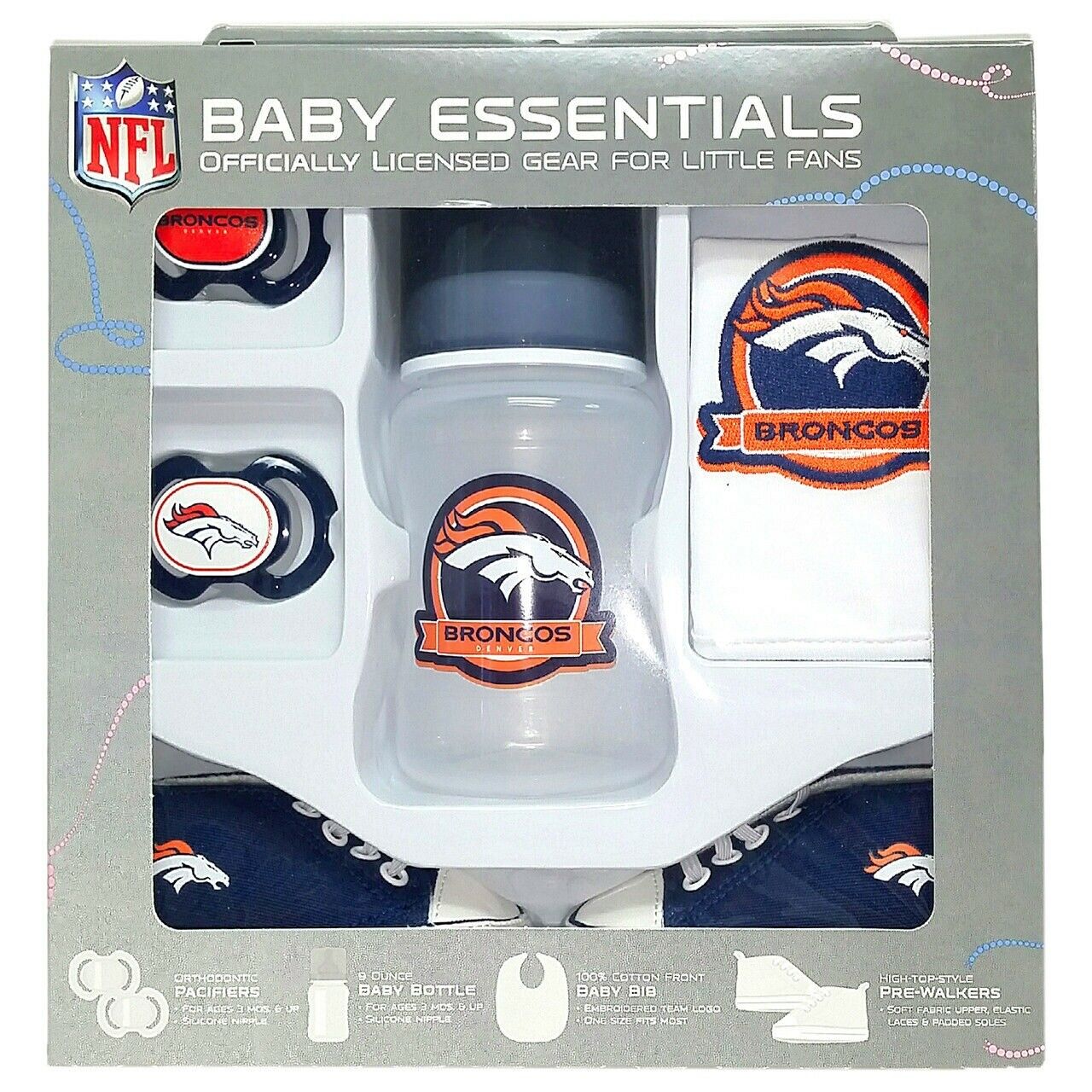 NFL Denver Broncos 베이비 에센셜 5피스 신생아 베이비 샤워 선물 세트