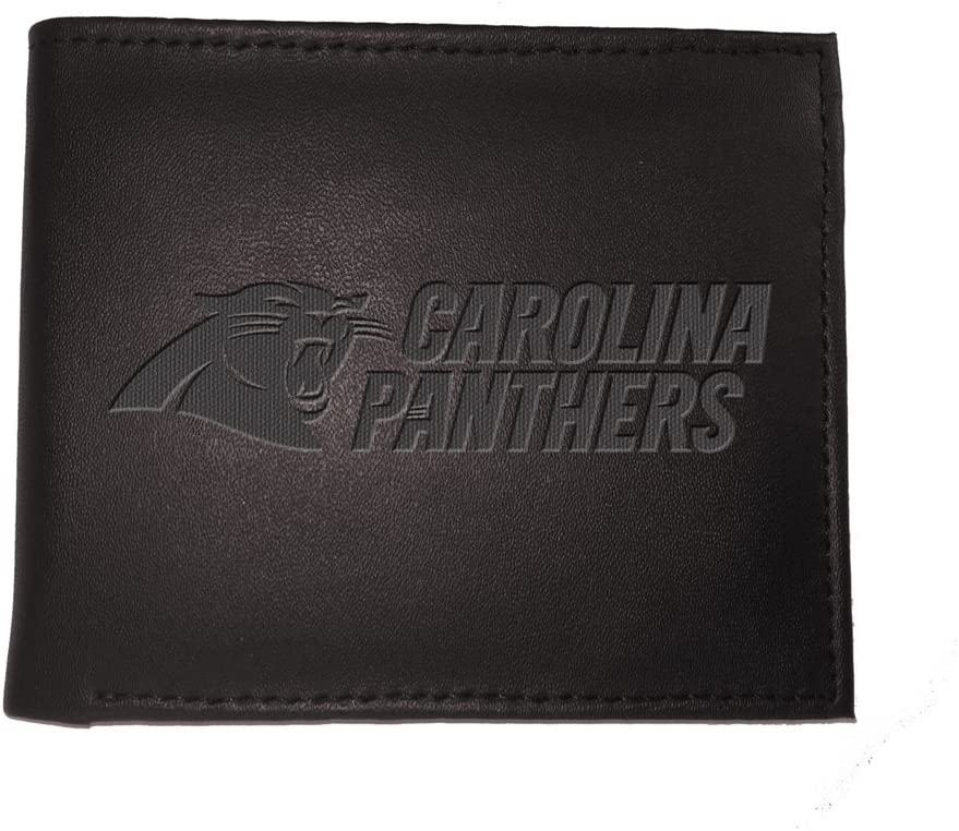Cartera plegable de cuero negro Carolina Panthers