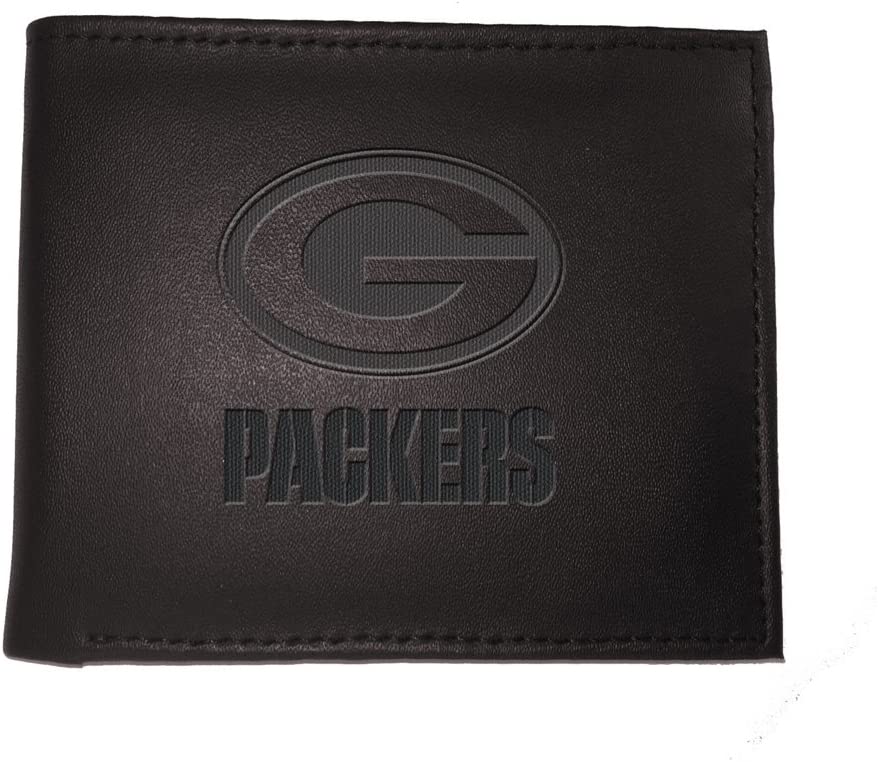 Cartera plegable Green Bay Packers de cuero negro