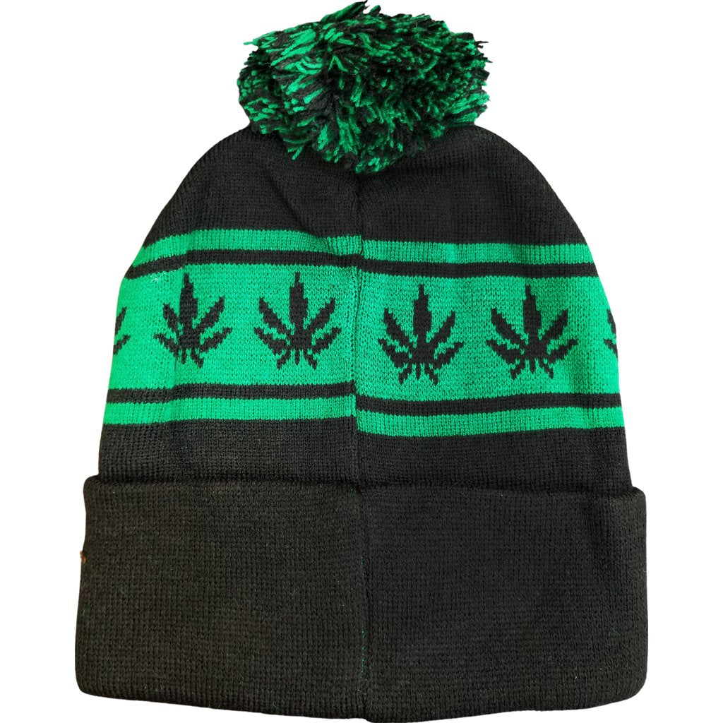 NEGRO Pom Cuffed Knit Marijuana Leaf KUSH Printed Stripe Beanie Sombreros