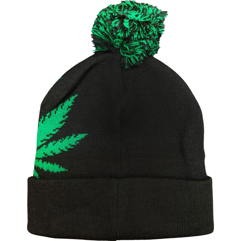 NEGRO Pom Cuffed Knit Marijuana Leaf KUSH Printed Beanie Hats