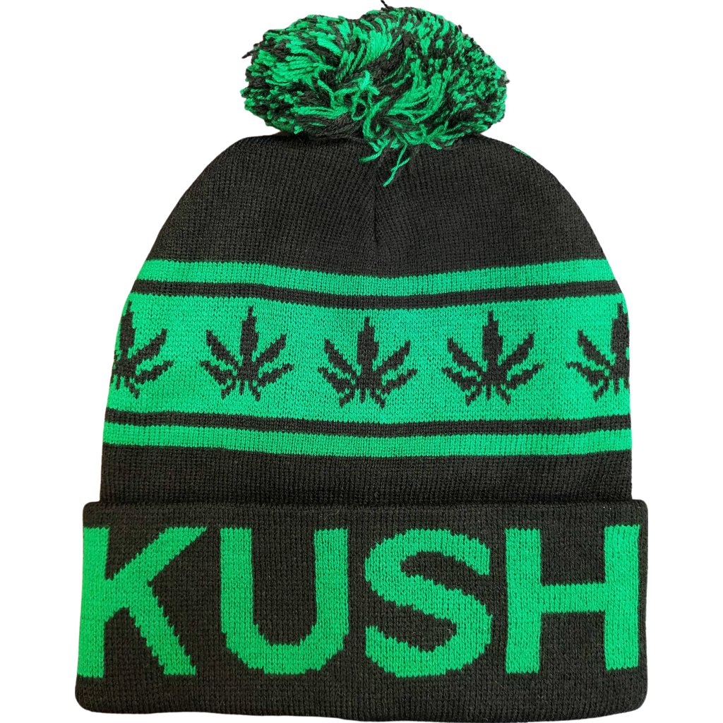 NEGRO Pom Cuffed Knit Marijuana Leaf KUSH Printed Stripe Beanie Sombreros