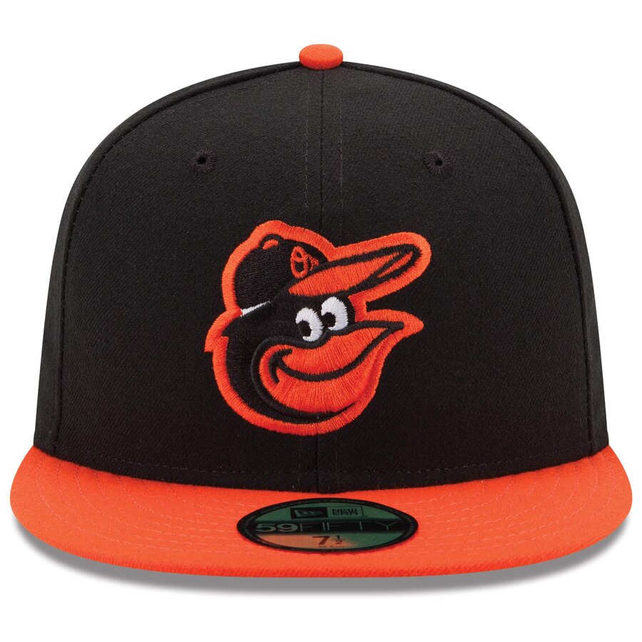 New Era 59FIFTY MLB Baltimore Orioles Road Authentic Collection On-Field 59FIFTY Gorra ajustada Negro/Naranja