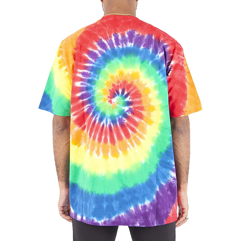 남성 MAX 헤비급 오버사이즈 타이다이 티셔츠 레인보우