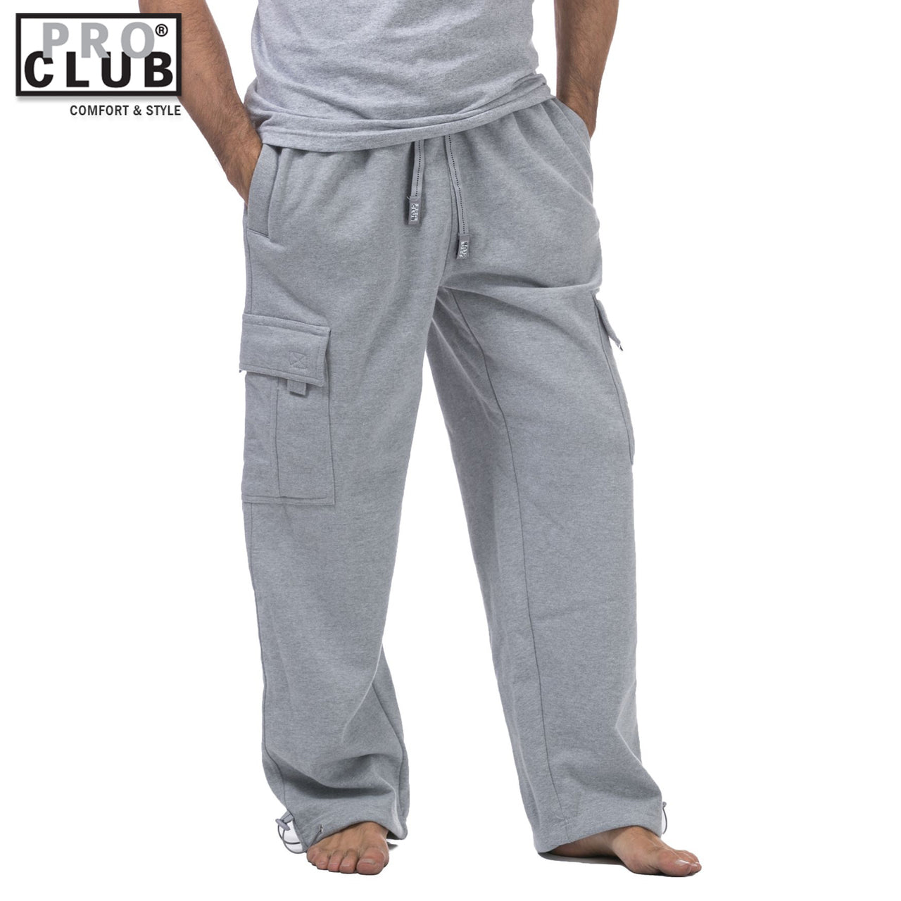 Pro Club Men's Heavyweight Fleece Cargo Sweatpants Heather Gray