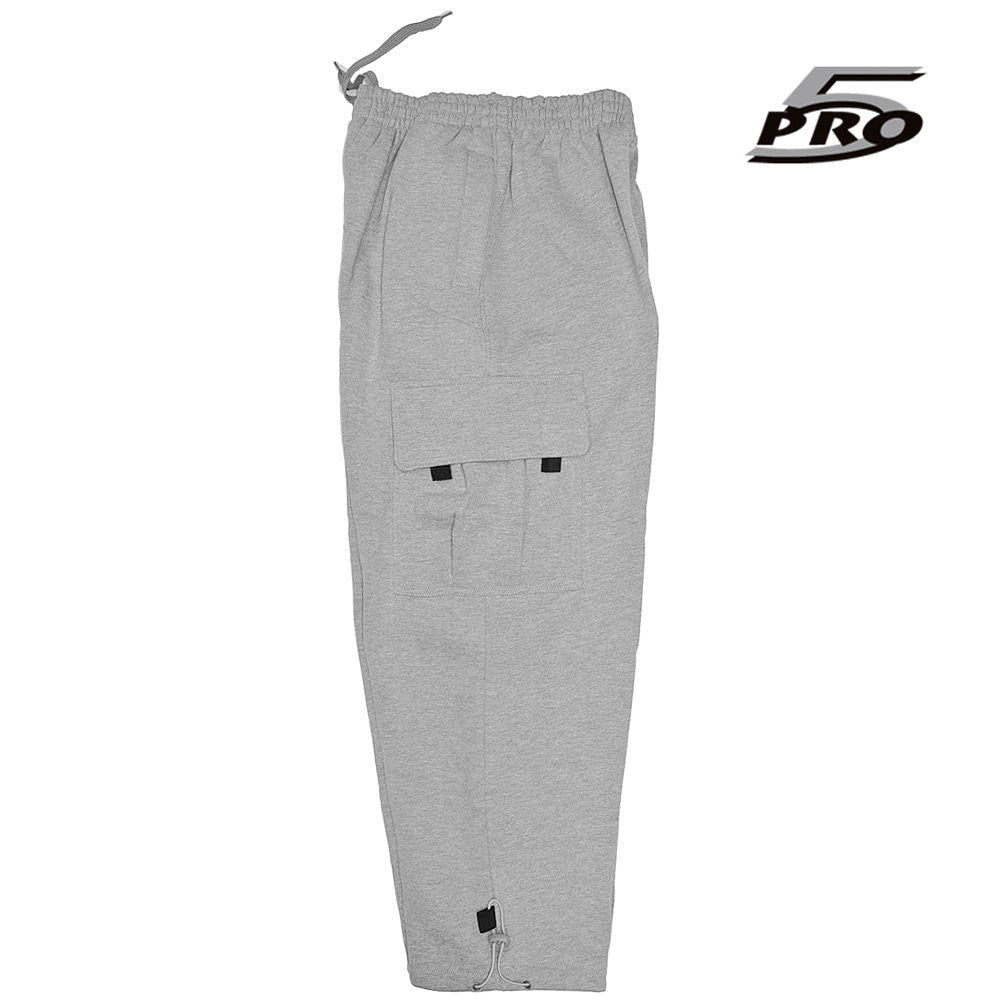 PRO 5 Men's Heavy Weight Fleece Cargo Pants Gym Work Pants Heather Grey