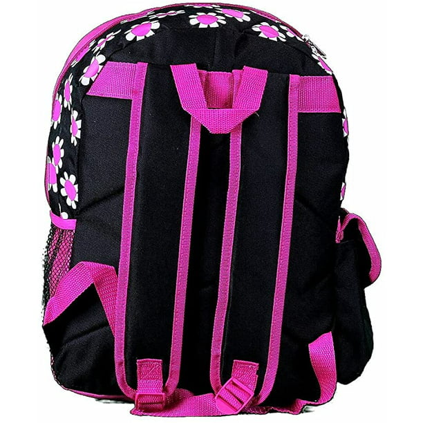 Hello Kitty Flowers Black/Pink Large Girls School Backpack 16"