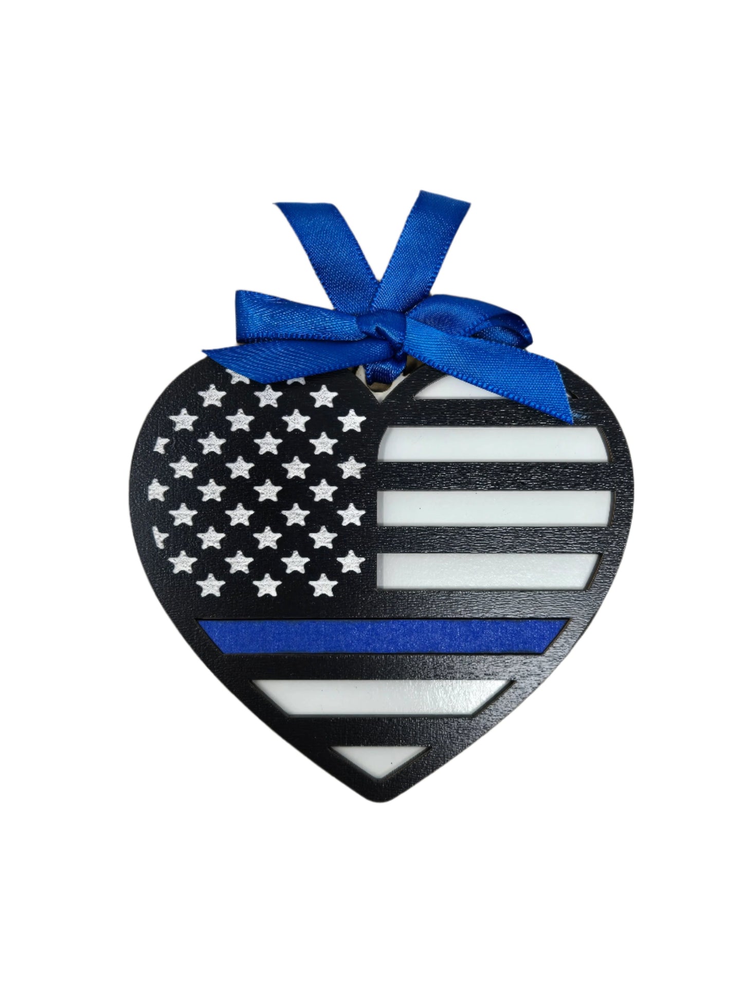 Thin Blue Line Heart Ornament - A Tribute to our US Law Enforcement - Made in USA