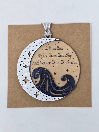 "I Miss You" Moon and Waves Ornament – A Heartfelt Christmas Keepsake  - Made in USA