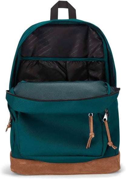 JanSport Right Pack Backpack - Travel, Work, or Laptop Bookbag with Leather Bottom, Deep Juniper