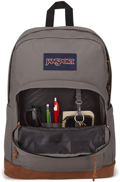 JanSport Right Pack Backpack - Travel, Work, or Laptop Bookbag with Leather Bottom, Graphite Grey