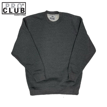 Pro Club Men's Heavyweight Crew Neck Fleece Pullover Sweater S to 5XL - Charcoal Grey