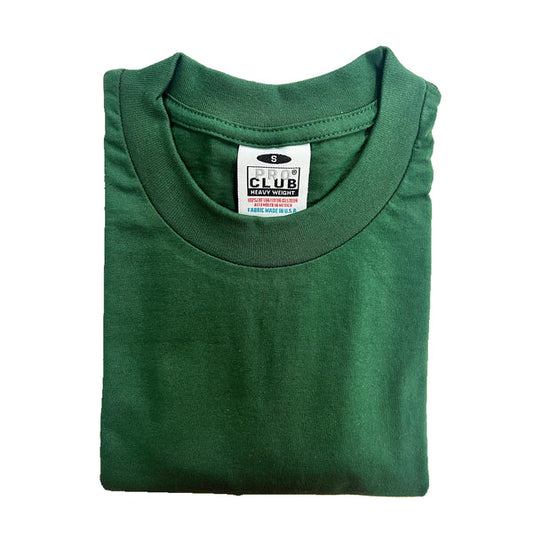 Pro Club Men's Heavyweight Cotton Short Sleeve Crew Neck T-Shirt - Forest Green - Singles