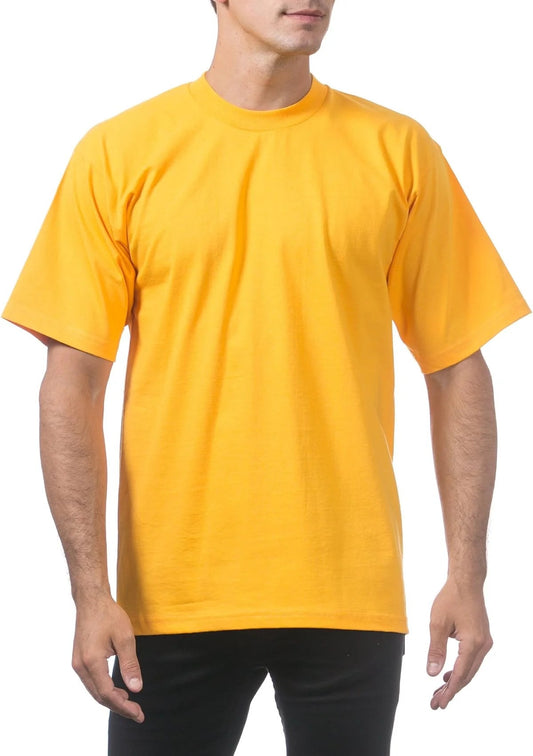 Pro Club Men's Heavyweight Cotton Short Sleeve Crew Neck T-Shirt - Gold - Singles