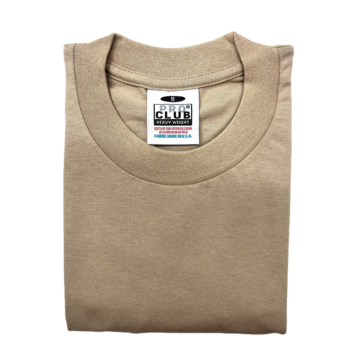 Pro Club Men's Heavyweight Cotton Short Sleeve Crew Neck T-Shirt - Khaki - Singles