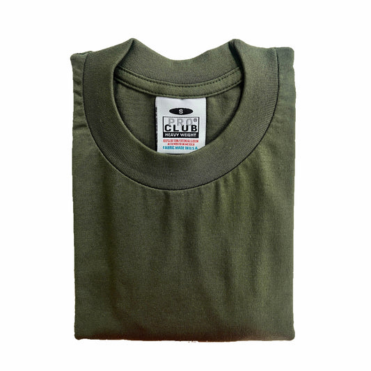 Pro Club Men's Heavyweight Cotton Short Sleeve Crew Neck T-Shirt - Olive - Singles