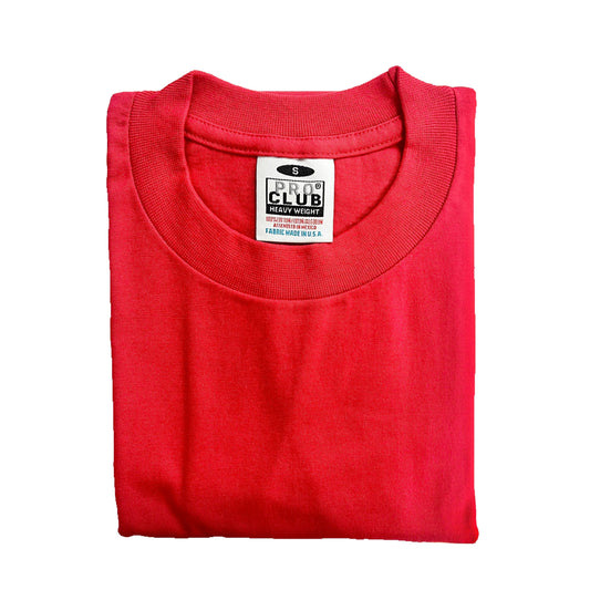 Pro Club Men's Heavyweight Cotton Short Sleeve Crew Neck T-Shirt - Red - Singles