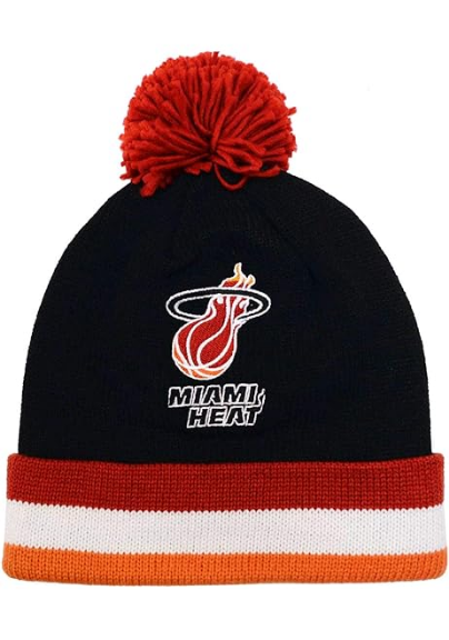 Mitchell & Ness Miami Heat Striped Cuffed Pom Beanie Knit