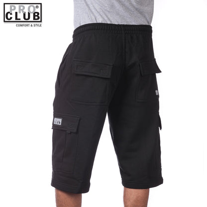 Pro Club Men's Fleece Cargo Shorts Pants Black