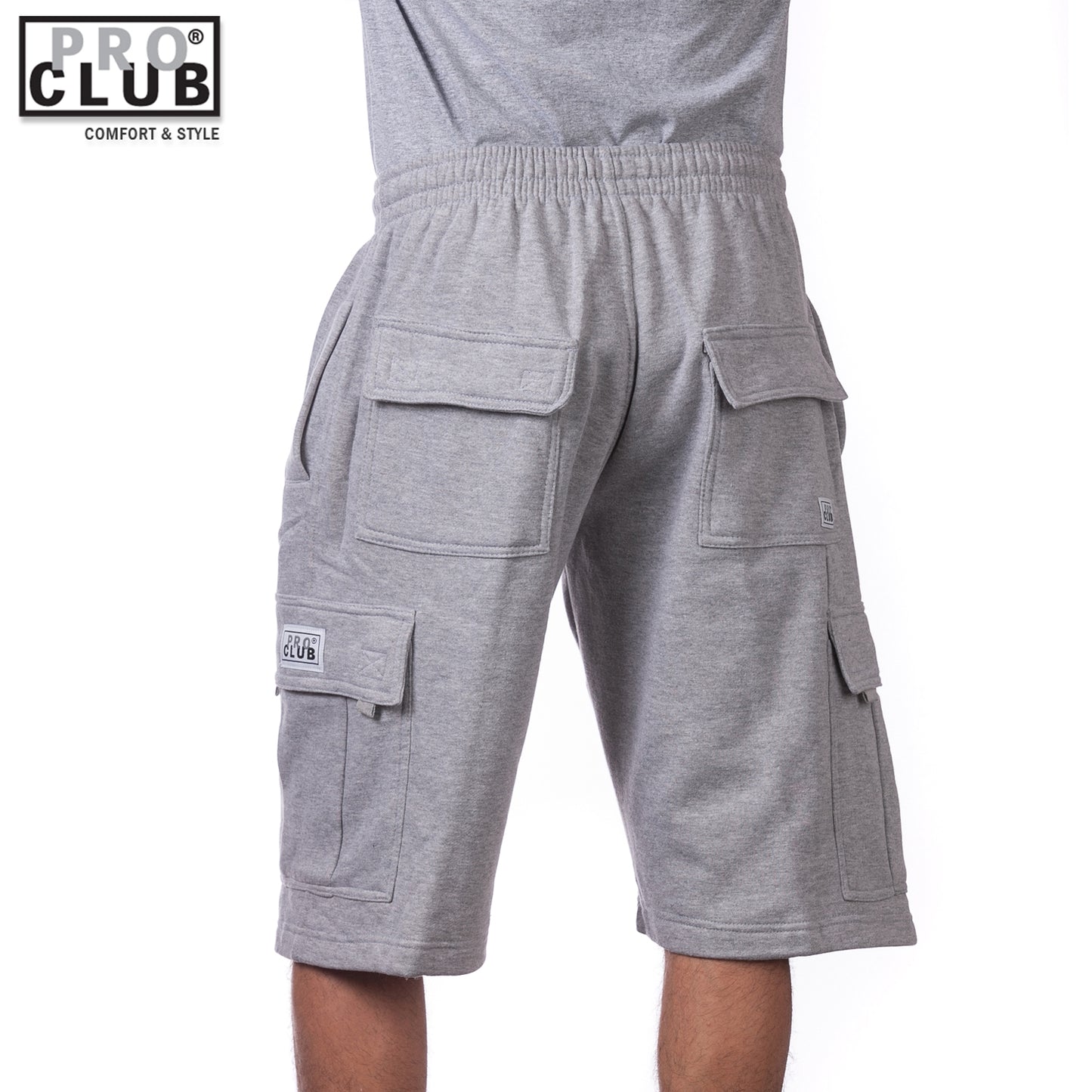 Pro Club Men's Fleece Cargo Shorts Pants Heather Gray