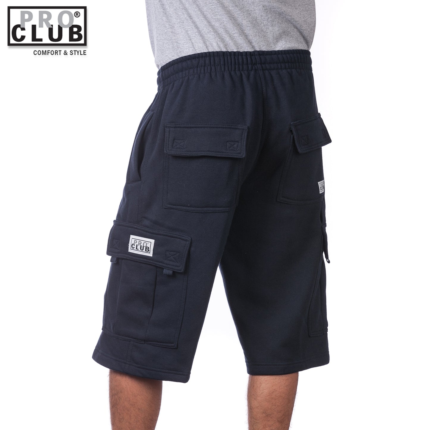 Pro Club Men's Fleece Cargo Shorts Pants Navy