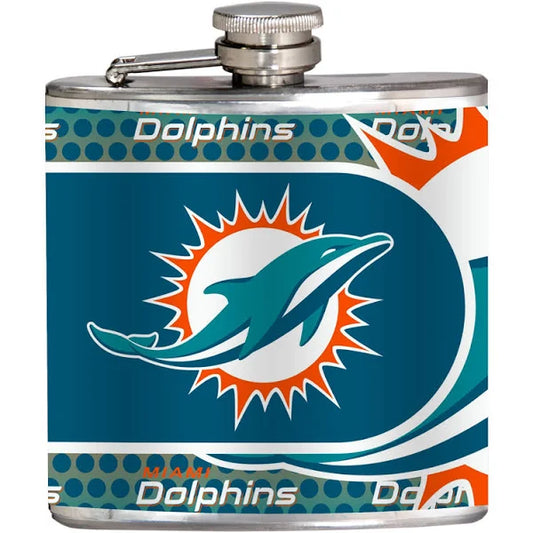 Miami Dolphins 6oz Stainless Steel Flask with Metallic Graphics