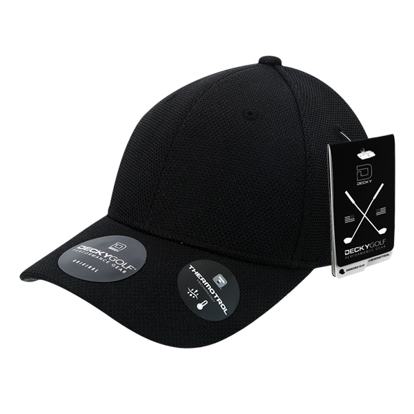 Golf Pique Pattern Adjustable Low Crown Structured Caps Black