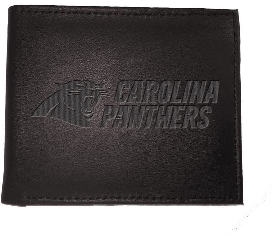 Cartera plegable de cuero negro Carolina Panthers 