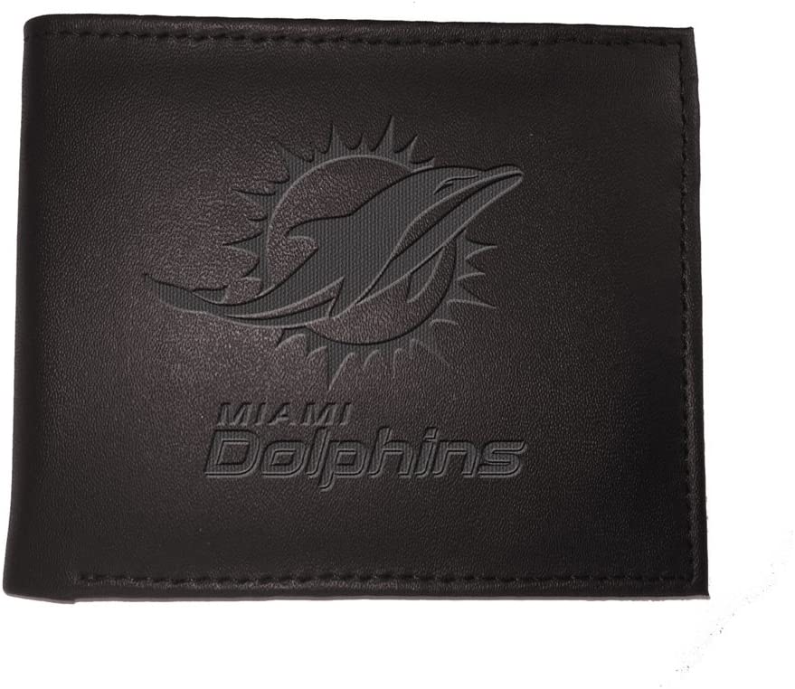 Black Leather Miami Dolphins Bi-fold Wallet