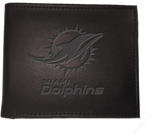 Cartera plegable de cuero negro Miami Dolphins 