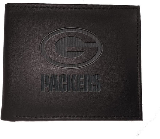 Cartera plegable Green Bay Packers de cuero negro 