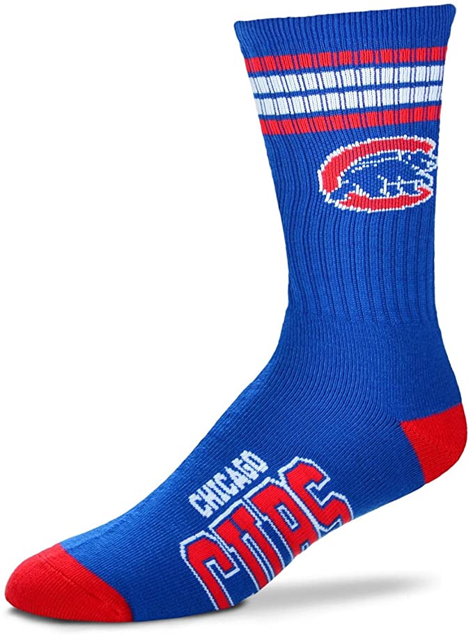 FBF 4 Stripe Deuce Crew Socks Chicago Cubs Large(10-13)