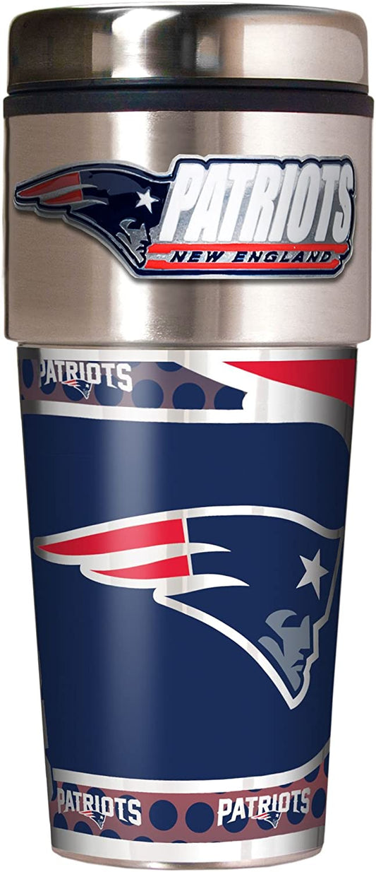 New England Patriots Vaso de viaje metálico de acero inoxidable de 16 onzas