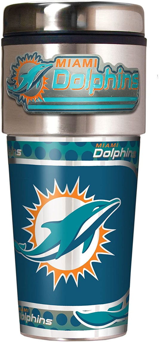 Vaso de viaje metálico Miami Dolphins de acero inoxidable de 16 onzas