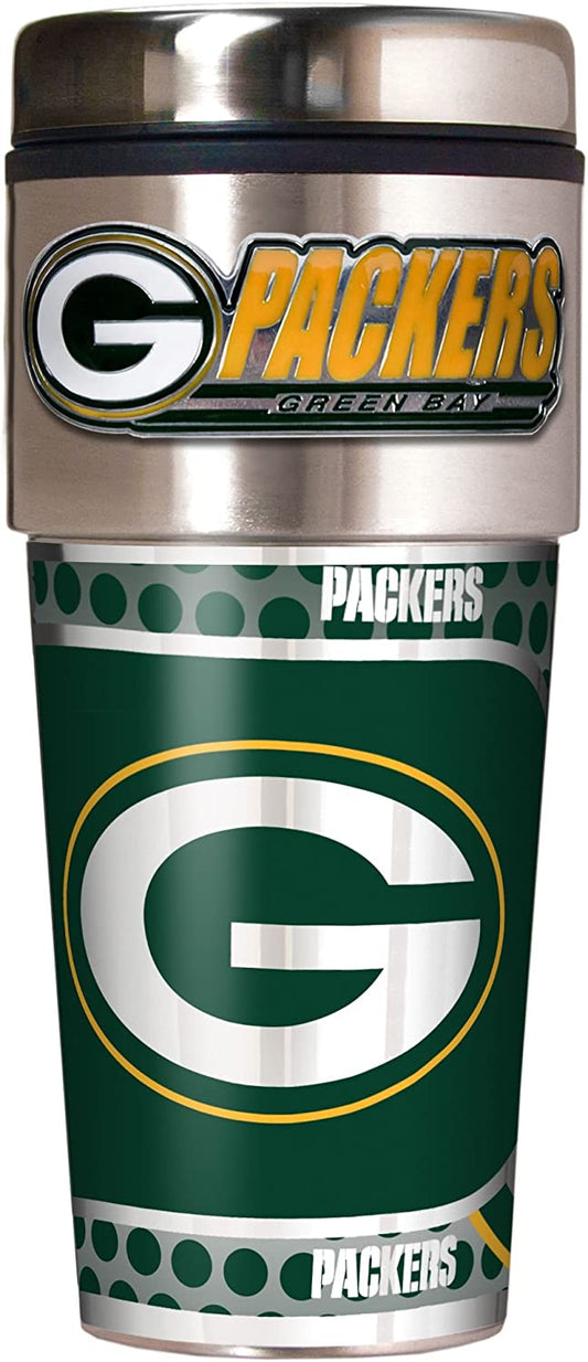 Green Bay Packers Vaso de viaje metálico de acero inoxidable de 16 oz