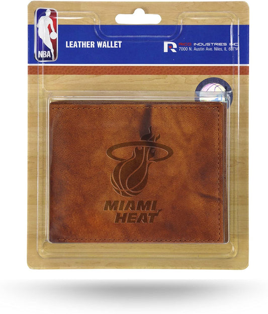 Cartera plegable de cuero en relieve Miami Heat Marrón 