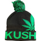 BLACK Pom Cuffed Knit Marijuana Leaf KUSH Printed Beanie Hats