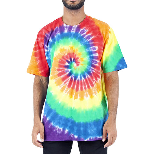 남성 MAX 헤비급 오버사이즈 타이다이 티셔츠 레인보우