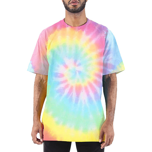 남성 MAX 헤비급 오버사이즈 타이다이 티셔츠 셔벗 레인보우