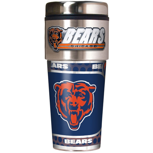 Chicago Bears Vaso de viaje metálico de acero inoxidable de 16 oz