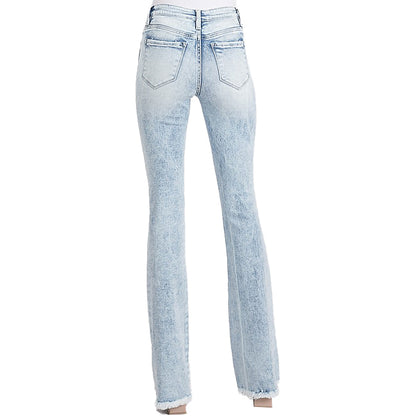 Women's Stretch Denim acid washed Ripped flare jeans