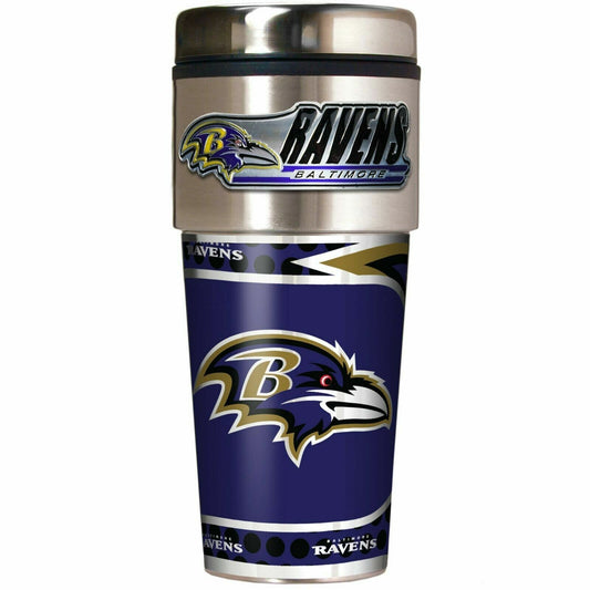 Baltimore Ravens Vaso de viaje metálico de acero inoxidable de 16 oz